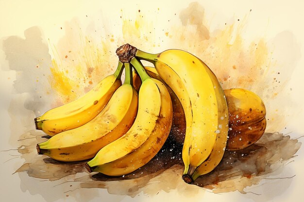 Pintura a aquarela de frutas de banana