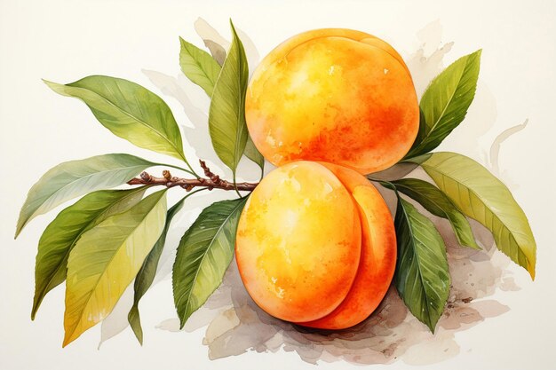 Pintura a aquarela de frutas de damasco
