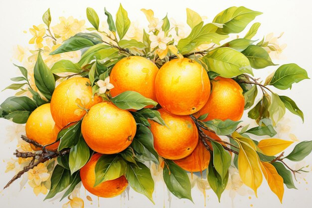 Pintura a aquarela de frutas de tangerina