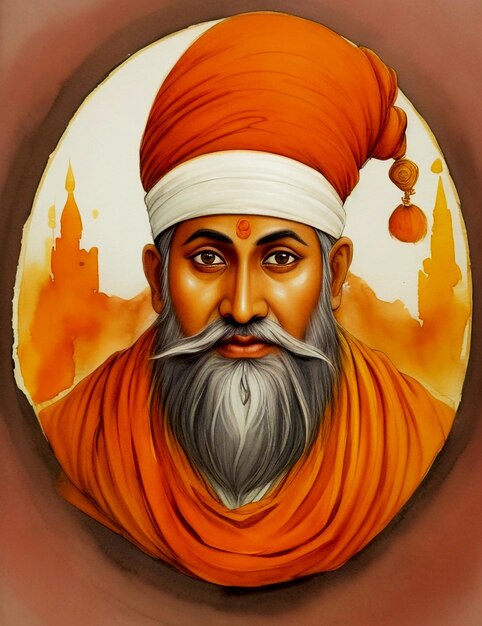 Pintura a aquarela de Guru Nanak