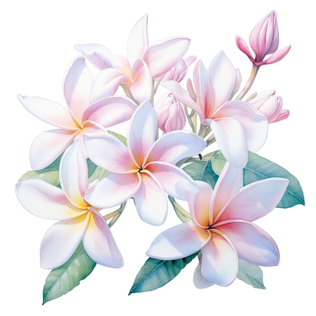 Pintura a aquarela de plumeria com fundo branco