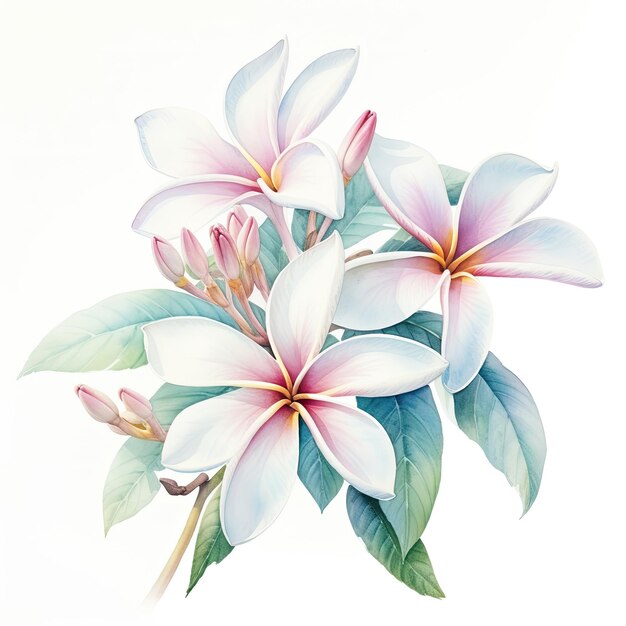 Pintura a aquarela de plumeria com fundo branco