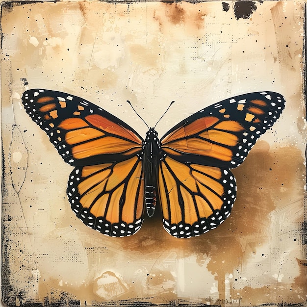 Pintura a aquarela de uma borboleta monarca