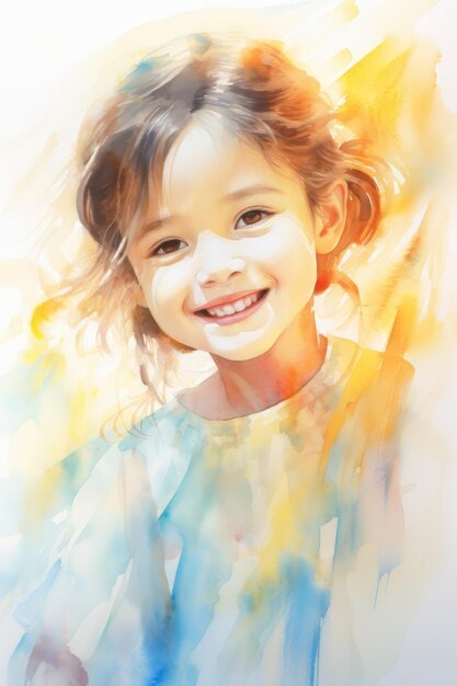 Pintura a aquarela de uma pintura de uma menina