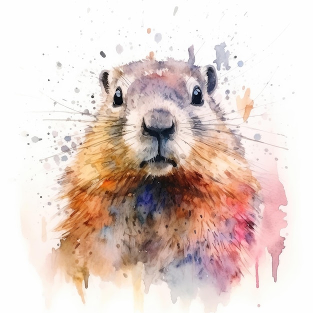 Pintura a aquarela de woodchuck com fundo branco