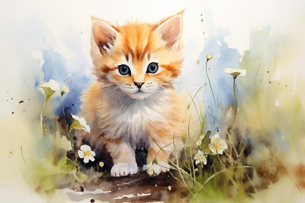 Foto pintura a aquarela gato bonito gato feliz