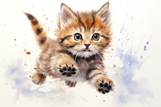 Foto pintura a aquarela gato bonito gato feliz