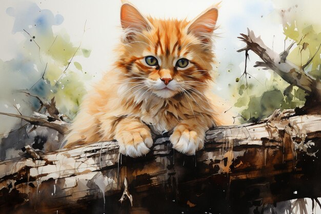 Foto pintura a aquarela gato bonito gato feliz