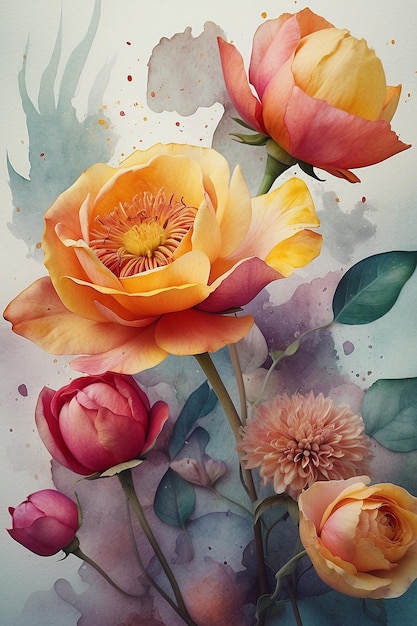 pintura a aquarela ilustração de flores coloridas ilustração botânica para cartões design de casamento