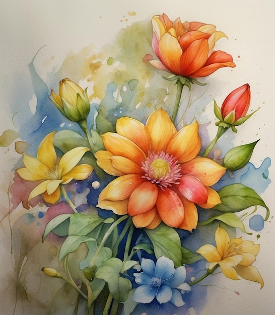 pintura a aquarela ilustração de flores coloridas