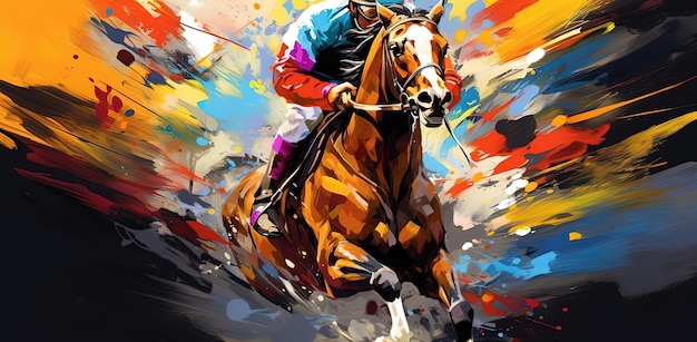 pintura a cavalo por fã de corrida no estilo de gradientes de cores vibrantes