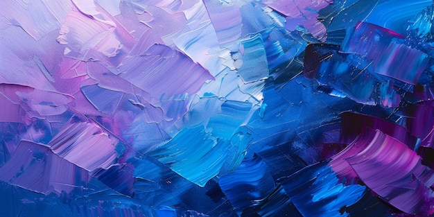 Pintura a óleo abstrata com texturas de faca de paleta azul e roxa
