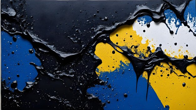 Pintura a óleo abstrata pintura de textura de um fundo azul-amarelo com um acrílico branco e azul