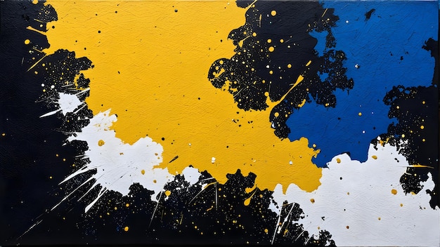 Pintura a óleo abstrata pintura de textura de um fundo azul-amarelo com um acrílico branco e azul