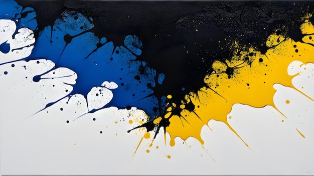 Pintura a óleo abstrata pintura de textura de um fundo azul-amarelo com um acrílico branco e azul