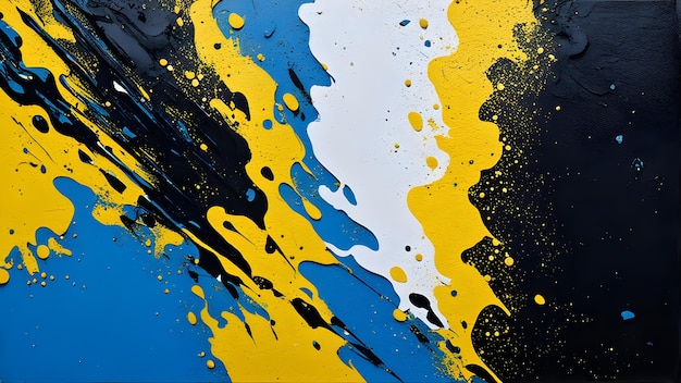 Pintura a óleo abstrata pintura de textura de um fundo azul-amarelo com um acrílico branco e azul