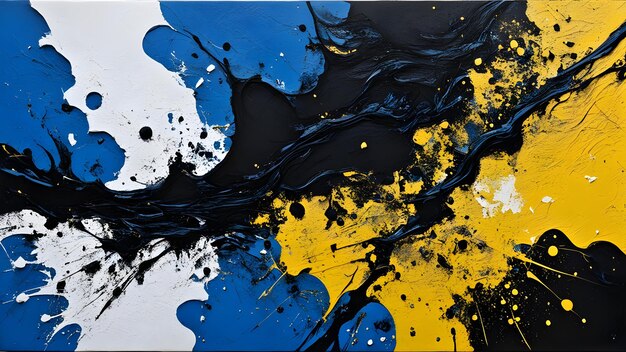 Pintura a óleo abstrata pintura de textura de um fundo azul-amarelo com um acrílico branco e azul