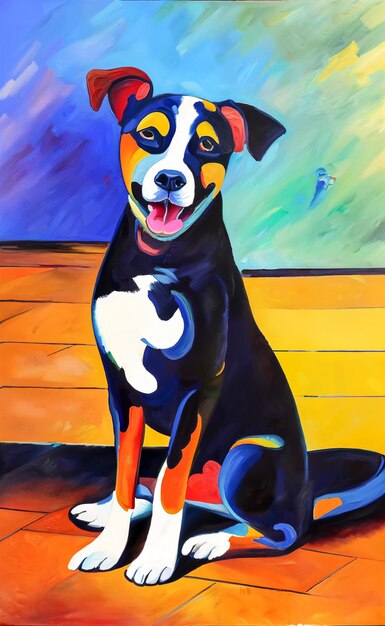 Pintura a óleo artística retrato de cão grandes pinceladas desenho artístico de designer criativo digital ilustração ai