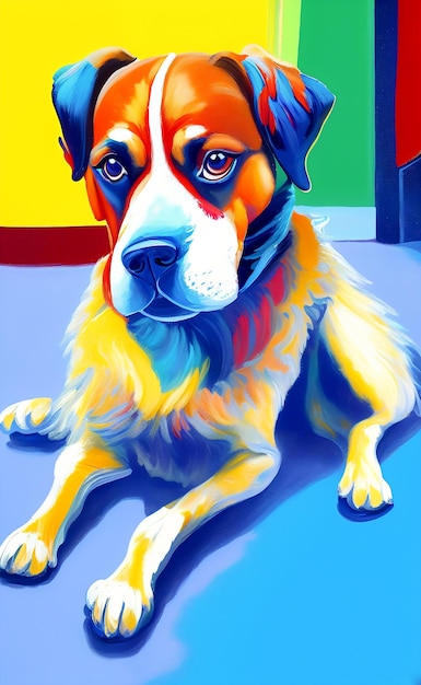Foto pintura a óleo artística retrato de cão grandes pinceladas
