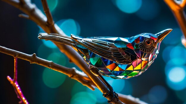 Foto pintura a óleo bonito pássaro feito de ópalo hiper-detalhado intrincado fotorrealista vívido co
