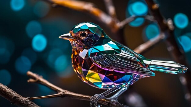 Foto pintura a óleo bonito pássaro feito de ópalo hiper-detalhado intrincado fotorrealista vívido co