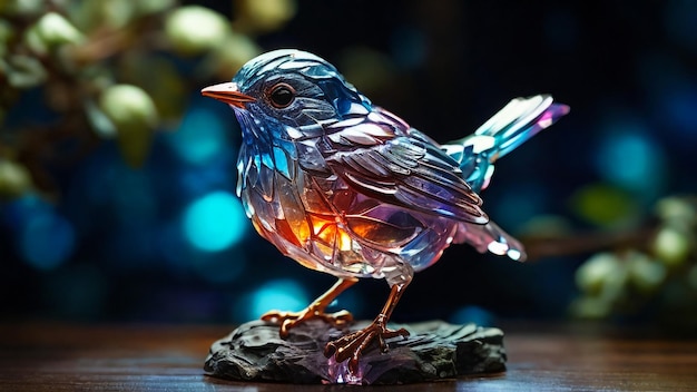 pintura a óleo bonito pássaro feito de ópalo hiper-detalhado intrincado fotorrealista vívido co