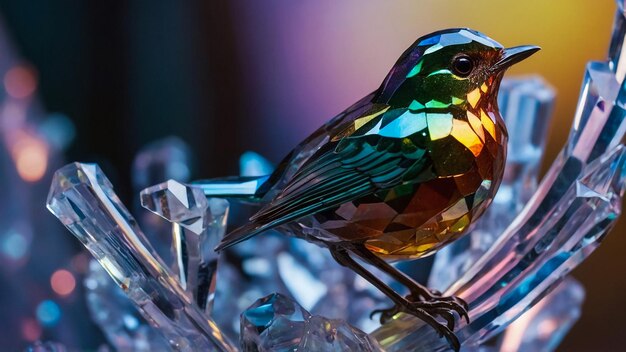 pintura a óleo bonito pássaro feito de ópalo hiper-detalhado intrincado fotorrealista vívido co