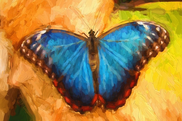 pintura a óleo borboleta azul