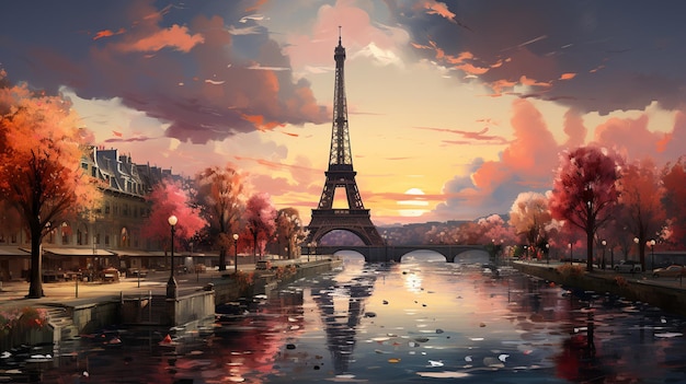 Pintura a óleo da obra de arte da Torre Eiffel França