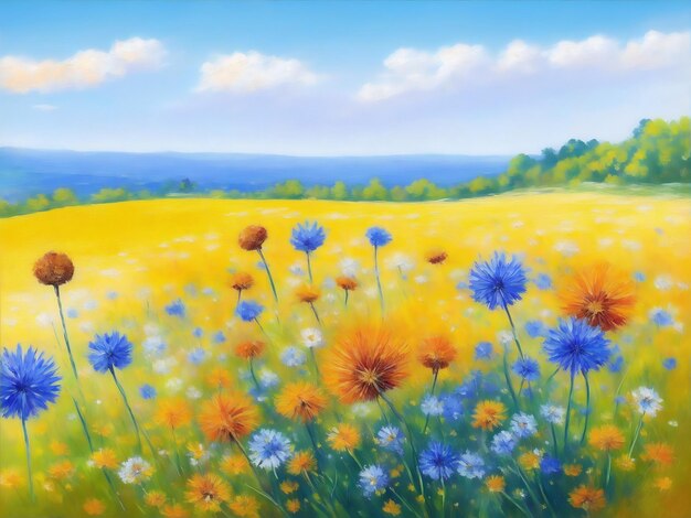 Pintura a óleo de arte abstrata de flores do campo estilo impressionista