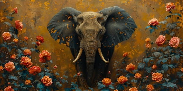 Foto pintura a óleo de artista elefante coleção de pintura de animais para decoração e interior