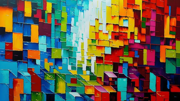 Pintura a óleo de faca de paleta abstrata moderna, belo padrão geométrico colorido e arte gerada por rede neural de papel de parede