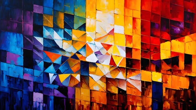 Pintura a óleo de faca de paleta abstrata moderna, belo padrão geométrico colorido e arte gerada por rede neural de papel de parede