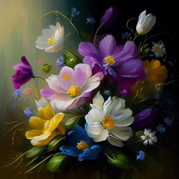 Pintura a óleo de flores da primavera