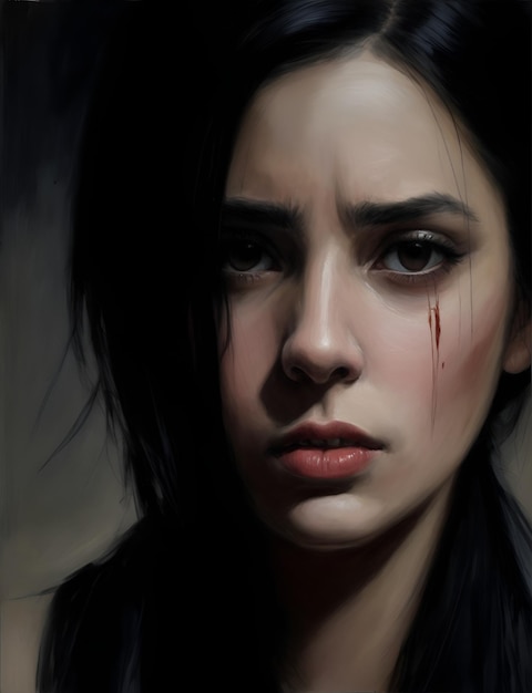 Pintura a óleo de mulher triste