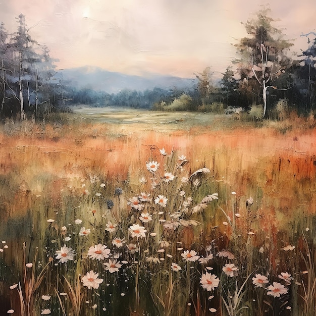 Pintura a óleo de paisagens de flores silvestres