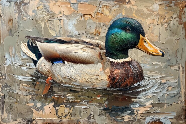 Foto pintura a óleo de pato mallard nostálgico com toques de pincel e desenho a lápis inteligência artificial gerativa