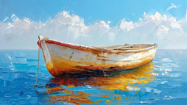 Pintura a óleo de um belo barco Arte moderna