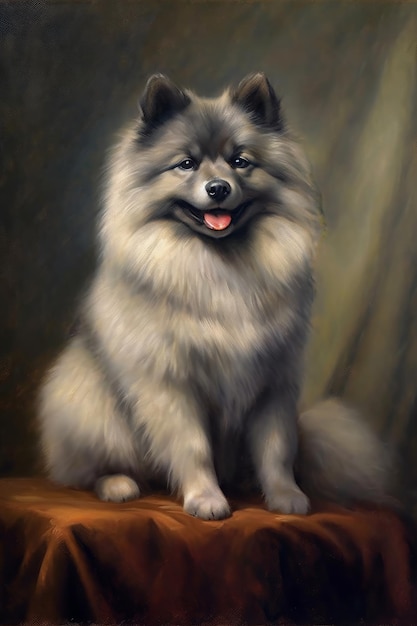 Pintura a óleo de um Keeshond