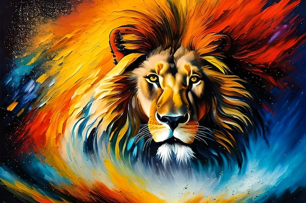 Pintura a óleo de um leão