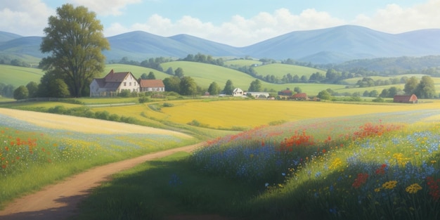 pintura a óleo de uma bela paisagem natural