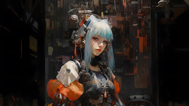 Foto pintura a óleo de uma garota de anime cyberpunk