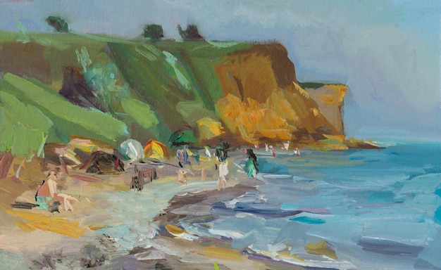 Pintura a óleo do mar da praia Esboço rápido