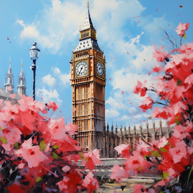 pintura a óleo em lona flor obra de arte Big Ben