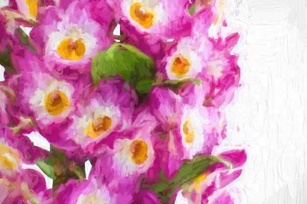 Pintura a óleo flores de orquídea dendrobium rosa