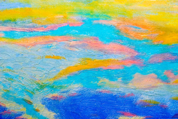 Pintura a óleo original abstrata com céu azul