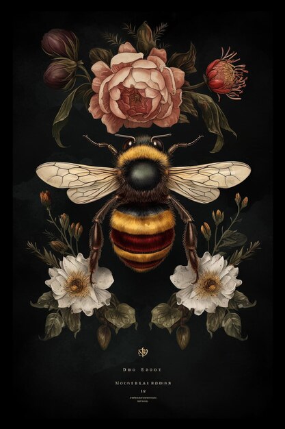 una pintura de una abeja con flores y las palabras abeja