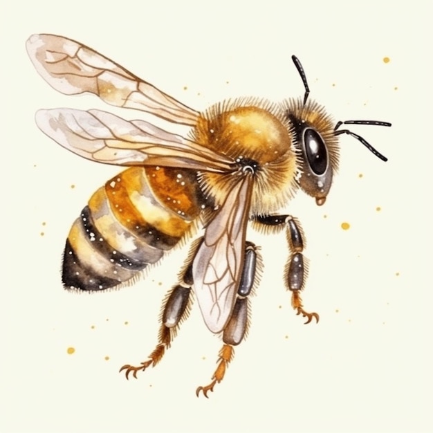 Una pintura de una abeja con una raya negra y amarilla en su cuerpo ai generativo