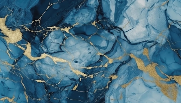 Una pintura abstracta azul y blanca de un crayón azul y amarillo.