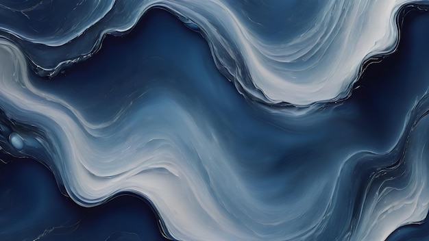 una pintura abstracta azul y blanca de una ola con las líneas azules y blancas